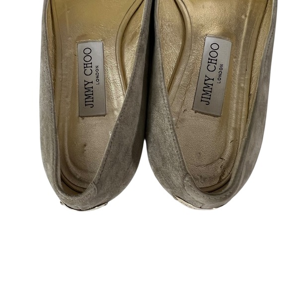 Jimmy Choo Attilia Ombre Suede Patent Cap Toe Pointed Flats Grey/Black  Size 8.5 - Picture 4 of 8